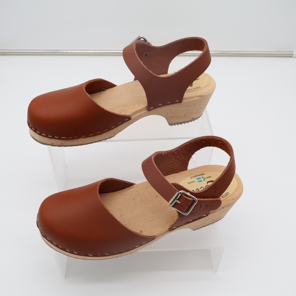 Lotta From Stockholm Low Wood Clogs Womens EU 39 Brown Leather Ankle Strap Shoes